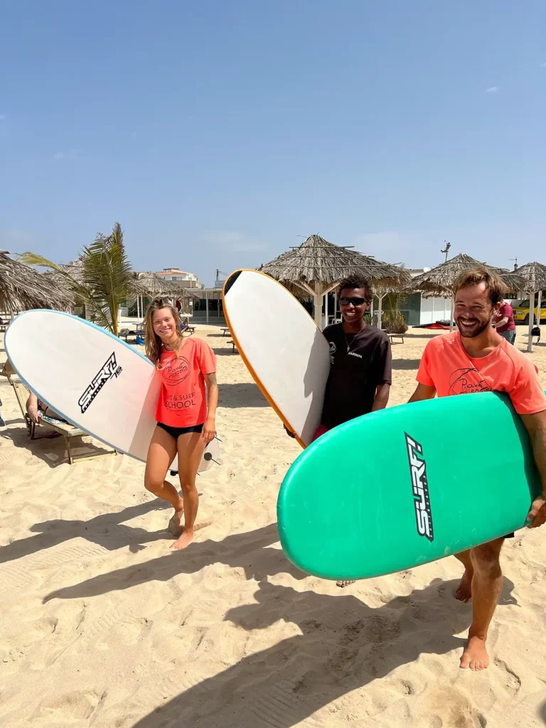 Surf students at the beach of Boavista
